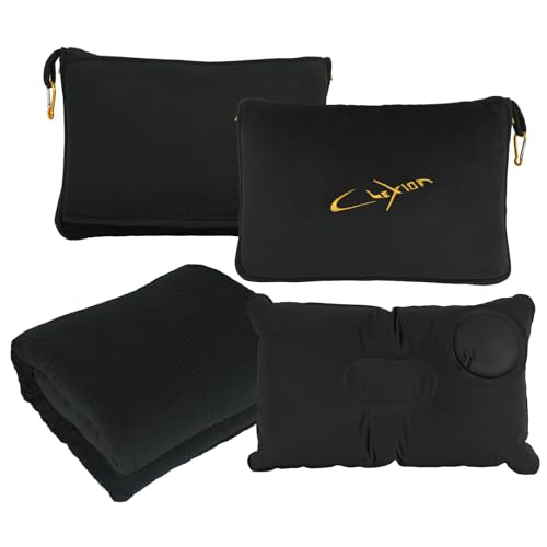 Airplane Travel Blanket with Pillow,300 GSM Soft Fleece Compact Blanket with Carry Bag,Lightweight Travel Blanket for Flights,Black - color: Black