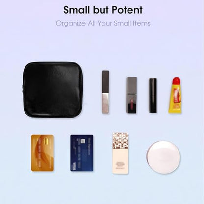 Wandering Nature Small Makeup Bag for Purse Mini Make up Pouch Cute Cosmetic Pouch for Women with Slip-in Pockets Eco Vegan Leather, Black - color: Black