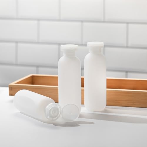 Empty Shampoo Bottles 6.7oz - Large Size Refillable Plastic Liquids Toiletry Containers - Empty Leak Proof Lotion Toiletries Dispenser - Clear Flip Cap Top Body Wash and Cosmetic Set 4 Pack - color: Clear
