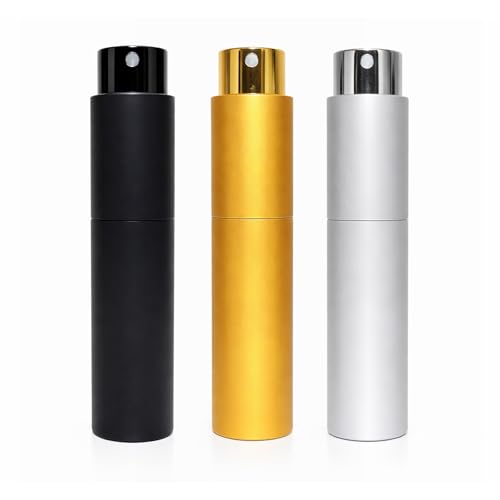 Travel Perfume Bottle Refillable 10ml 3-Pack Twist Up Cologne Atomizer - color: Black,gold,silver