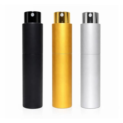 Travel Perfume Bottle Refillable 10ml 3-Pack Twist Up Cologne Atomizer - color: Black,gold,silver