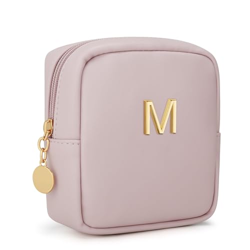 Personalized Birthday Gifts for Women - Initial Makeup Bag Set Travel Toiletry Bag Cosmetic Bags Soft Waterproof PU Leather Makeup Pouch Travel Essentials (M, 1pc Pink) - size: 1pc Pink, style: M