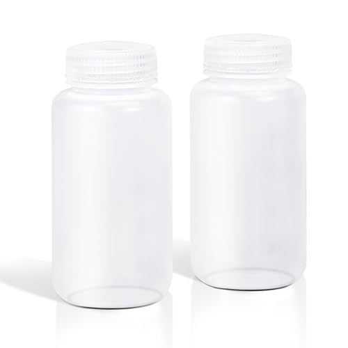 DEMORA 8 oz Plastic Bottles with Lids, Airtight Refillable Wide Mouth Travel Bottles for Toiletries, PP Food Grade Plastic Containers for Liquids Pill Water Sample Lab Reagent (Clear, 2 Pcs) - color: Clear, size: 8 oz