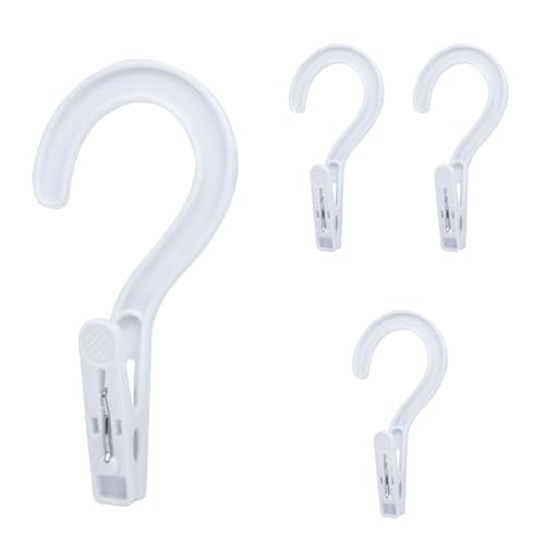 4Pcs Laundry Hooks with Clips, 5.2" Strong Plastic Single Clip Hangers, Portable Travel Clips for Hanging Socks Towels Boots and Dry Wet Clothes(White) - color: White 2