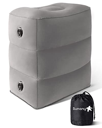 Sunany Inflatable Foot Rest Pillow for Travel, Kids/Adults Airplane Travel Pillow-Adjustable Height for Kids to Sleep While Traveling,Suitable for Airplane, Office, Home, Cars and Any Travel (1 Pack) - color: Grey, size: 1 Pack