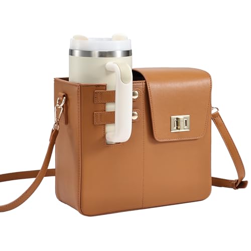 Outdoor Portable Crossbody Water Cup Purse Bag Water Bottle Carrier Bag with Phone Pocket Tumbler Carrier with Strap - color: Brown