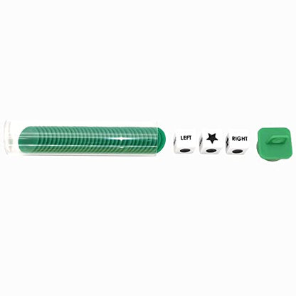 Ahoper Left Right Center Dice Game Prime Set Bundle with 3 Dices + 36 Chips. Round Tube Storage is Very Convenient for Travel. Easy to Store, Carry Around. (Green) - color: Green