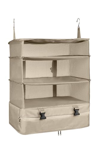 ELEZAY Hanging Packing Cubes Portable Travel Closet Collapsible Compression Clothes Organizer with Built in Shelves for Carry-on Luggage Suitcase Wardrobe X-Large_17.1 * 11.8 * 24.4 IN, Beige - color: Beige, size: X-Large