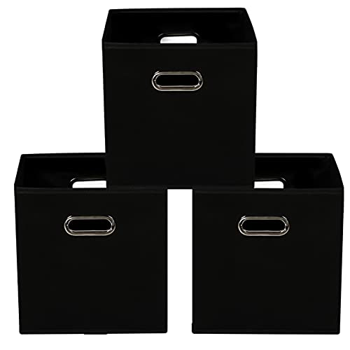 Yunkeeeper storage bins Cubes, Fabric Cube Organizer with Handle, Foldable Cube Bins for Cloth or Accessary Storage, 11x11x11, Set of 3, (Black) - color: Black, size: 3 Pack