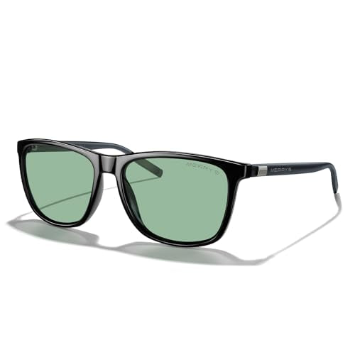 MERRY'S Unisex Polarized Aluminum Sunglasses Vintage Sun Glasses For Men/Women S8286 - color: Black Frame/Green Tinted Lens/Gray Temples