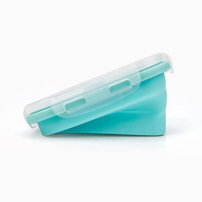 CCyanzi 3piece Collapsible Food Storage Containers with Lids, Silicone Lunch Container, Microwave & Freezer Safe, Space Saving for Kitchen Cabinet and Camping Backpack,(blue) - color: blue