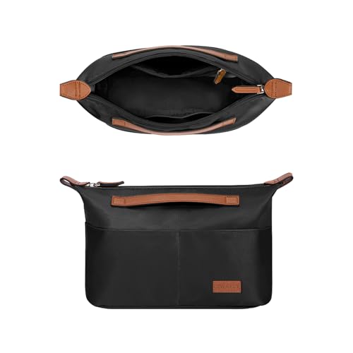 GIVLEFLY Medium Purse Organizer Insert with Zipper, Lightweight Handbag Organizer Insert with Handle, Multiple Pockets for Small Items, Bag Organizer Insert for Tote & Handbags，Black - color: Black, size: Medium
