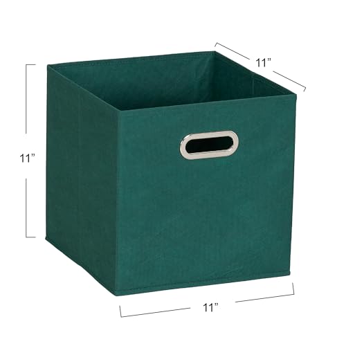 Household Essentials Foldable Fabric Storage Cubes 6-Pack – 11x11x11 Stackable Non-Woven Bins with Chipboard Sides & Grommet Handles – Closet, Shelf, Nursery, or Office Organizer – Forest Green - color: Forest Green, size: 11” L x 11” W x 11” H