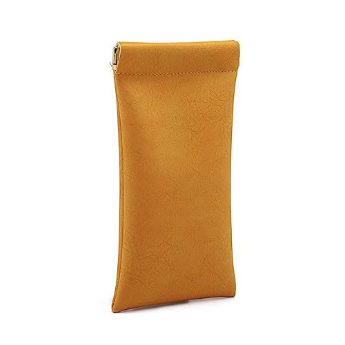 3 Pack Leather Eyeglasses Cases PU Soft Sunglasses Pouch Squeeze Top Portable Glasses Cases for Men Women - color: Yellow Yellow Yellow