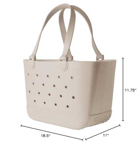 Simple Modern Large Beach Bag | Waterproof Getaway Rubber Tote with Zipper Pocket for Travel, Pool, Boat, Groceries, Sports | Almond Birch - color: -Almond Birch, style: Large