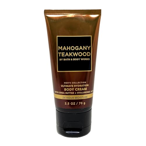 Bath & Body Works Men's Collection Mahogany Teakwood Body Cream and 3-in-1 Hair, Face & Body Wash Bundle with a Natural Oats Sample Soap - Travel Size