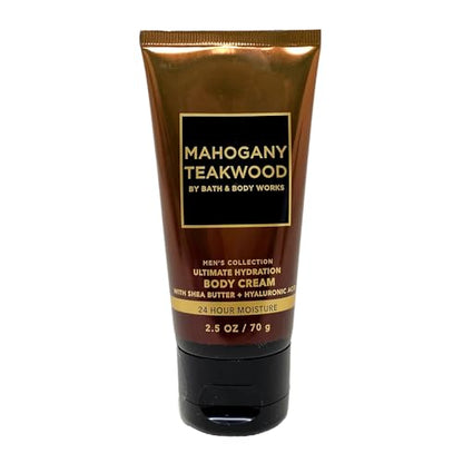 Bath & Body Works Men's Collection Mahogany Teakwood Body Cream and 3-in-1 Hair, Face & Body Wash Bundle with a Natural Oats Sample Soap - Travel Size