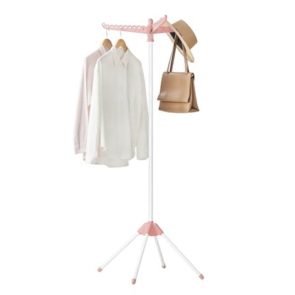 SONGMICS Clothes Drying Rack, 59-Inch Folding Laundry Drying Rack with 3 Rotatable Arms for Hangers, 4 Legs, Stainless Steel, for 27 Pieces of Clothes, Pink and White ULLR510P01 - color: Pink + White, style: 1-Tier