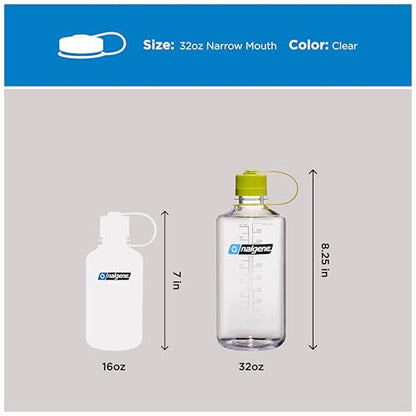 Nalgene 32 oz Narrow Mouth Water Bottle | BPA-Free, Durable & Leak Proof, Lghtweght Bottle for Hkng, Gym & Travel, Clear - color: Clear, size: 32 Ounces