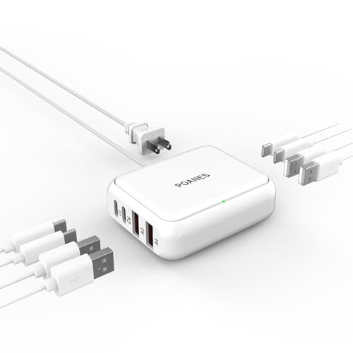 8-Port USB Charger, Multi-Port Travel USB C Charger, Mini Charging Station with USB C and USB A Ports, Charging Station Block for Traveling, Camping Compatible with Phone, Earbud (White) - color: White