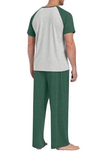 Yincro Mens Pajamas Set Lightweight Loungewear Short Sleeve Top and Pants Soft Sleepwear Pjs Sets - color: Grass Green-light Gray, size: XX-Large