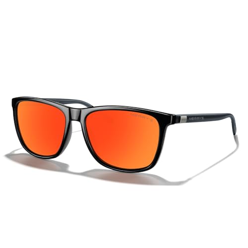 MERRY'S Unisex Polarized Aluminum Sunglasses Vintage Sun Glasses For Men/Women S8286 - color: Black Frame/Red Mirror Lens/Grey Temples