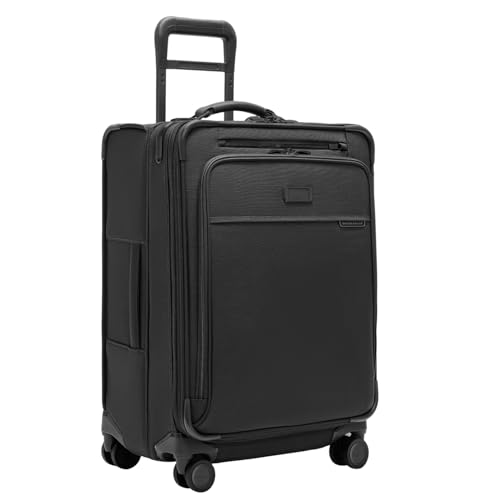 Briggs & Riley 24 Inch Compact Checked Suitcase Luggage with Wheels - Zipperless Compression Expansion System, 360 Spinner, Flat Packing Interior, Accessible Front Pocket - Baseline Collection - Black - color: Black, size: 24" Compact Checked