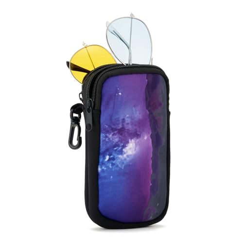 WOZEAH Double Eyeglass Case with 2 Compartments, Travel Eyewear Organizer for Two Pairs of Glasses - color: Purple Galaxy