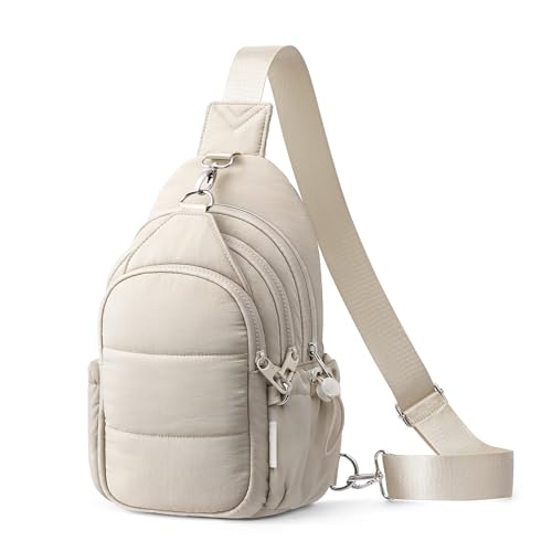 TOPEAST Sling Bag for Women, Anti-Theft Crossbody Bag with RFID Blocking & Water Bottle Holder for Travel, Water-resistant - color: Beige