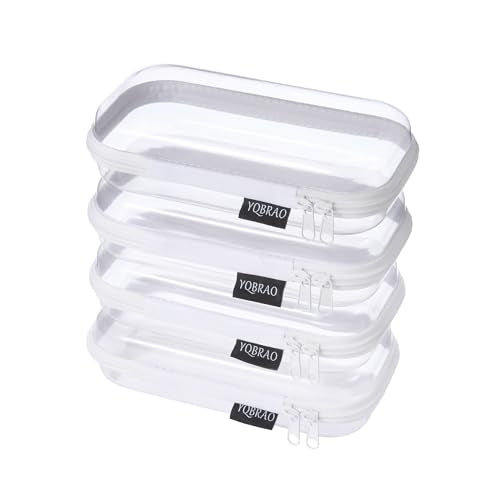 YQBRAO 4-Pack Clear Hard Shell Zipper Case, 1.2mm Ultra-Thick Diaper Bag Organizer Pouches, Rigid Self-Standing Travel Makeup Bags with YKK Zippers, TSA Approved, White - color: White, size: 4 Pack(S)