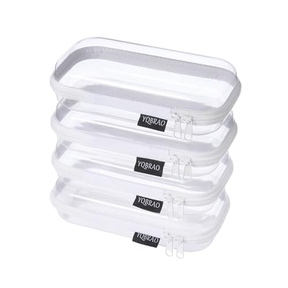 YQBRAO 4-Pack Clear Hard Shell Zipper Case, 1.2mm Ultra-Thick Diaper Bag Organizer Pouches, Rigid Self-Standing Travel Makeup Bags with YKK Zippers, TSA Approved, White - color: White, size: 4 Pack(S)