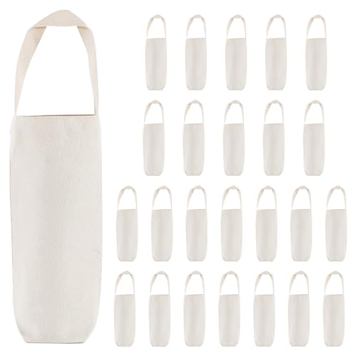 24 Pcs Canvas Wine Bags with Handle, 12 x 7.5 x 5.5 Inch Reusable Washable Wine Carrier Tote Sublimation DIY Blank Bottle Gift Totes Cotton Carrier Wine Bag for Weddings Christmas Birthdays Party