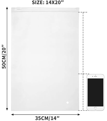 Plastic Bags for Clothes, 100pcs 14x20 Picture Frame 3 Mil Thick Poly Mailing Bags, Large Ziplock Storage With Zipper, Clear for Small Business, Pillow Case - size: 14x20"