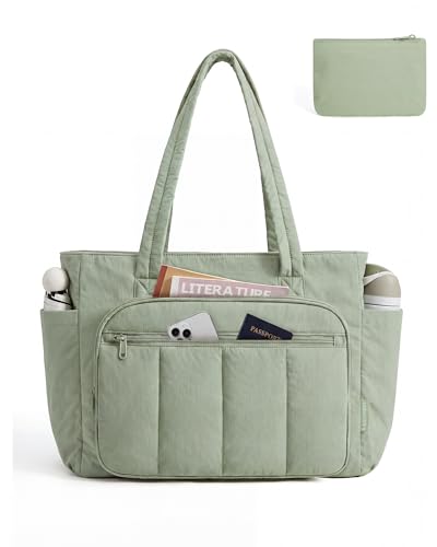 BAGSMART Tote Bag for Women, 2 Set Tote Bag with Zipper, Quilted Nurse Handbags for Work Travel College | 20L Capacity - color: Green