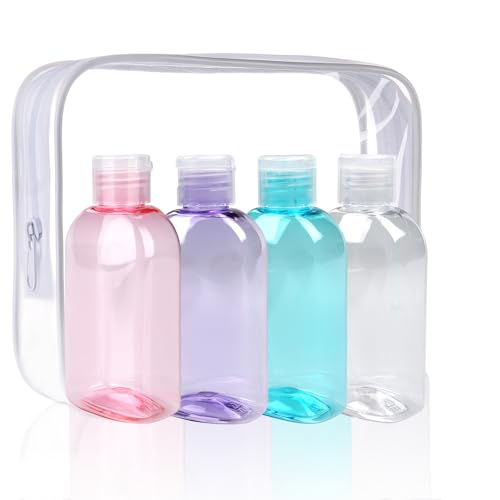 Cosywell Travel Bottles 4pcs 3.4oz Shampoo Containers TSA Approved Leak Proof Flip Cap Squeeze Bottles - color: E-3.4oz-Colorful-1clear