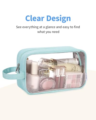 Narwey Clear Travel Toiletry Bags for Traveling Toiletries Men Women, Clear Makeup Bag Cosmetic Bag with Zipper, Make Up Pouch Organizer Bag with Handle, Skincare Beach Snack Medicine Bag, Green - color: Clear-Mint Green