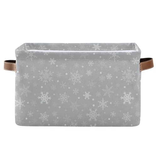 Wamika Winter Snowflake Gray Storage Basket with Waterproof Liner and PU Handles Christmas Snow Xmas Storage Bins Boxes 14.2" Collapsible Decorative Organizer Baskets for Bedroom Closet Office 1 Pack - color: Snowflake gray, size: 1 Pack