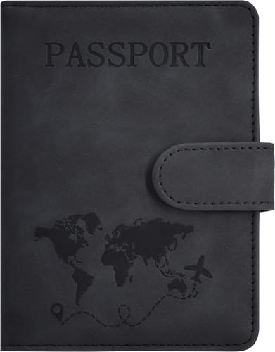 Passport Holder, Passport Cover with Credit Card Slot and Boarding Pass Slot Combo, Passport Wallet Case Book Travel Must Have, RFID Blocking Leather Travel Accessories, Black - color: Black