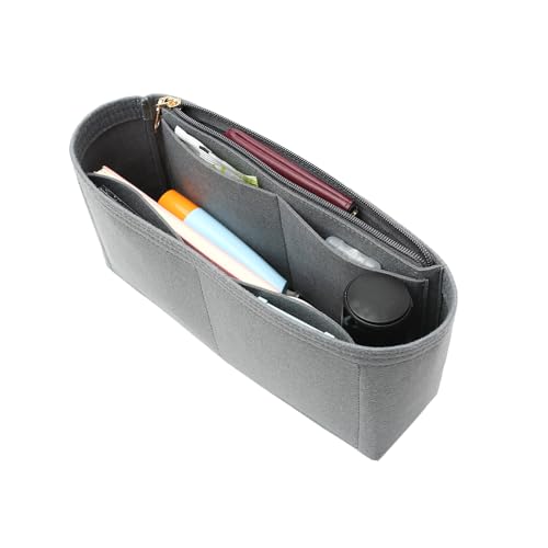 Surblue Purse Organizer Insert for Handbags, Felt Bag Organizer with Zippers Handbag Shaper Pouch for Classic 19 Flap Bag, Marmont, Onthego,（Grey, Slender M） - color: Grey, size: Slender M