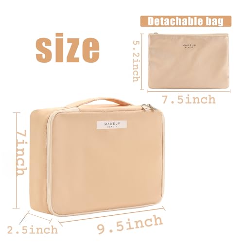 Queboom Travel Makeup Bag Cosmetic Bag Makeup Bag Toiletry bag for women and men (Beige) - color: Beige