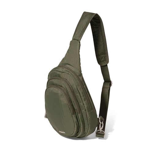 Baggallini Securtex® Anti-Theft Multi Zip Sling - Lightweight 8.6"x15.2" Travel Bag with Locking Zippers & RFID Protection - color: Thyme