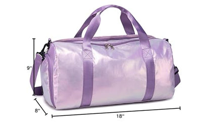Gym Bag Sports Duffle Bag with Wet Pocket Weekender Overnight Bag with Waterproof Shoe Pouch and Air Hole for Women Girls Travel Foldable Bag (Metallic Purple) - color: Metallic Purple