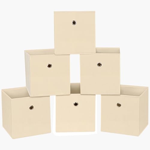 Foldable Storage Cubes Bins ,11 Inch Cloth Storage Cube Fabric Storage Box Cubes Organizer Baskets with Handles for Home Organizer Set of 6 (Creamy-White) - color: Creamy-White, size: 6 Pack