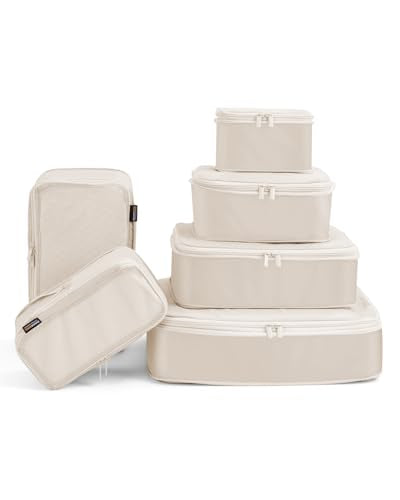 Compression Packing Cubes for Travel, 6-Piece Set (Large/Medium/Small), Double-Zip Luggage Organizers for Suitcase & Carry-On, Clothes Storage Bags (Cream White, 6 Pack) - color: Cream White