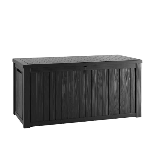 Outdoor Storage Box 200GAL Waterproof Resin Deck Box,UV-Resistant Lockable Package Delivery Bin for Garden Tools,Patio Outside Cushions,Pool Accessories Supplies,Chest,Furniture,Black - color: Black, size: 200GAL