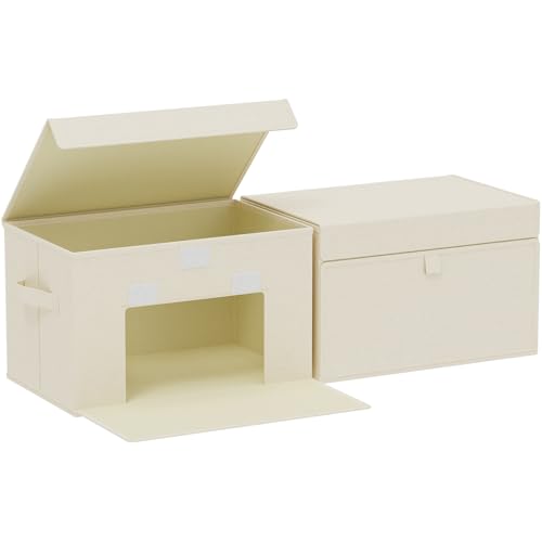 Convenient Storage Bins for Taking Clothes, Fabric Boxes with Flip Cover, Collapsible Organizer with Handles, Cube Baskets for Home, Bedroom, Closet, 15x9.8x9.8in, Beige, 2 Pack - color: Beige, size: 15x9.8x9.8 in(2 Pack)