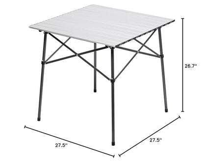 Portal Lightweight Aluminum Folding Square Table Roll Up Top 4 People Compact Table with Carry Bag for Camping, Picnic, Backyards, BBQ, Silver - color: Silver