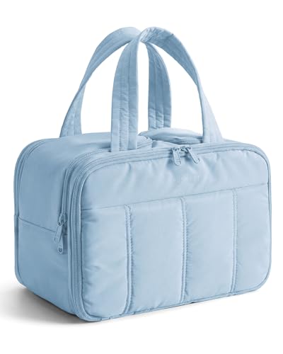 BAGSMART Travel Toiletry Bag, Puffy Large Toiletry Bag for Women, Lightweight Cosmetic Makeup Bag Organizer with Handle for Traveling, Accessories, Essentials, Toiletries (Light Blue) - color: Light Blue
