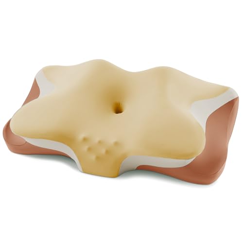 Cervical Pillow for Neck Pain Relief - Cooling Ergonomic Memory Foam Pillows for Sleeping, Contour Neck Support Pillow for Side, Back, Stomach Sleepers with Anti-Pilling Pillowcase - color: Orange Teal
