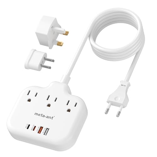 PD30W European Travel Plug Adapter, International Power Strip with 3 Outlets 4 USB Ports(2 USB-C), Universal Travel Adapter with 5ft Extension Cord for EU US UK Europe France Spain - style: Type C/G/A-Most Countries-5FT-PD30W